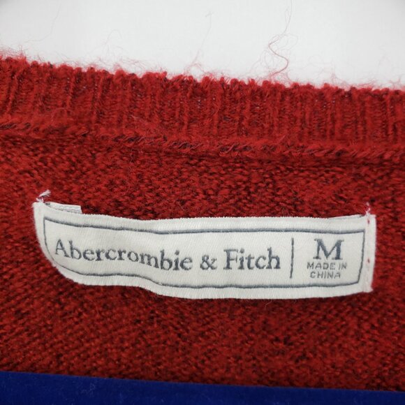 Abercrombie & Fitch Moose Logo Sweater M Pullover Crew Neck Marled Red - Picture 3 of 8